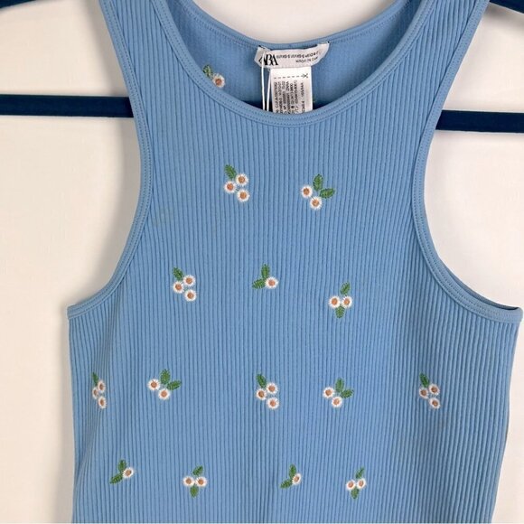 Nwt - Zara Seamless Embroidered Dress In Blue. Size: Xs-S. - Picture 9 of 13